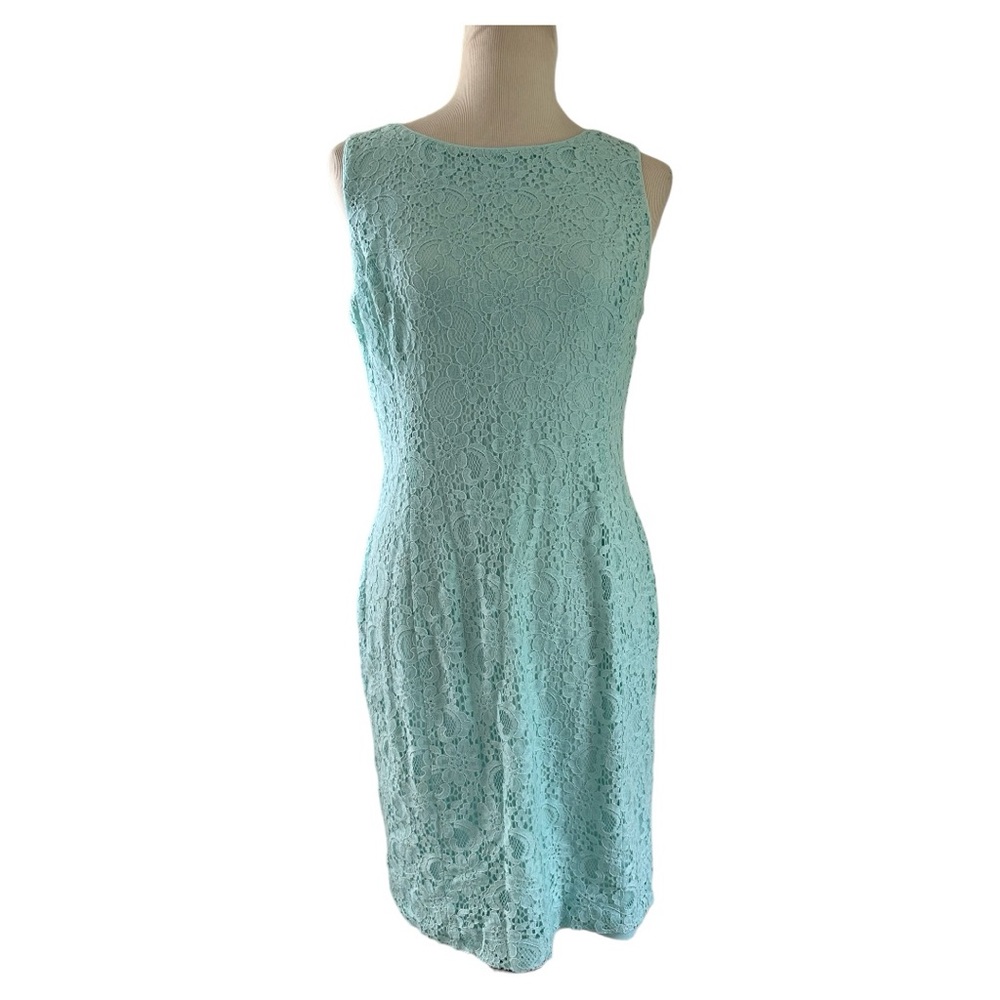 Lauren Ralph Lauren dress sea foam green teal lace overlay lined knee length 12 - Picture 1 of 11